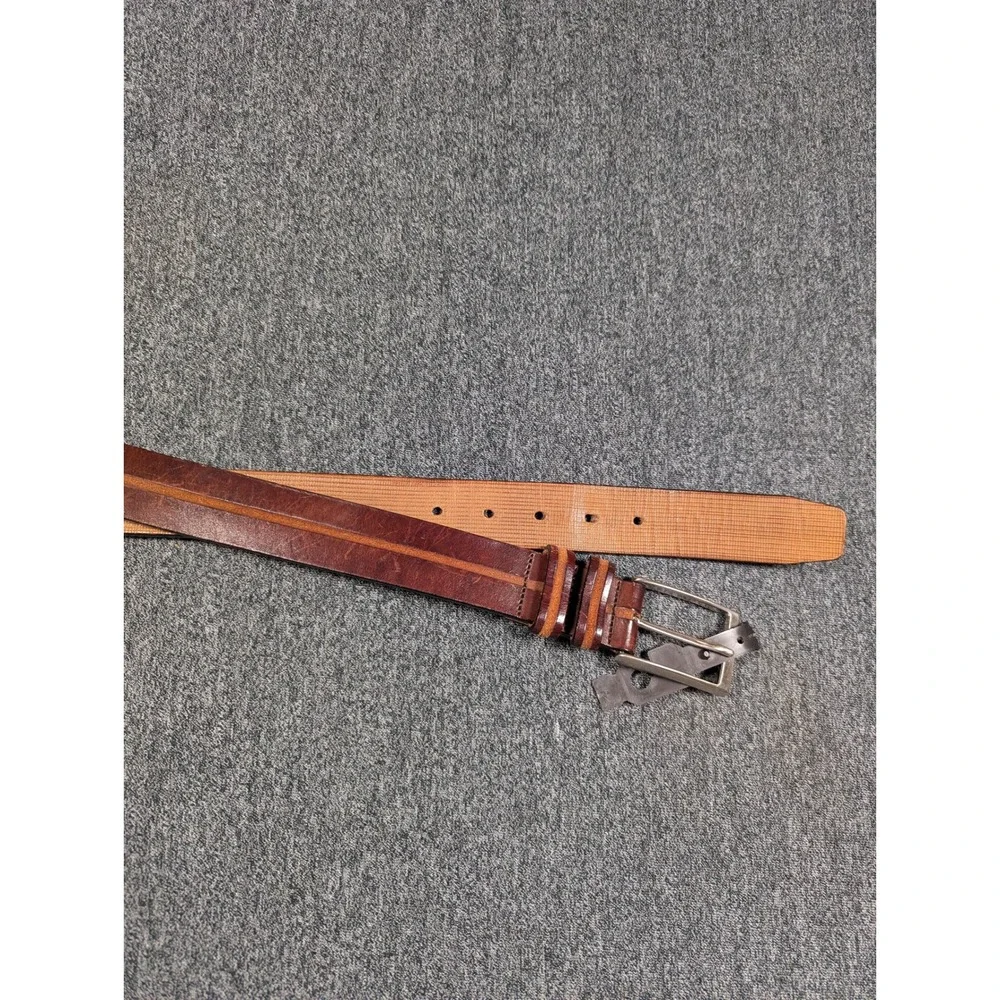 Made in Italy Brown Leather Belt with Suede Inlay Solid Brass Buckle 38 Inch